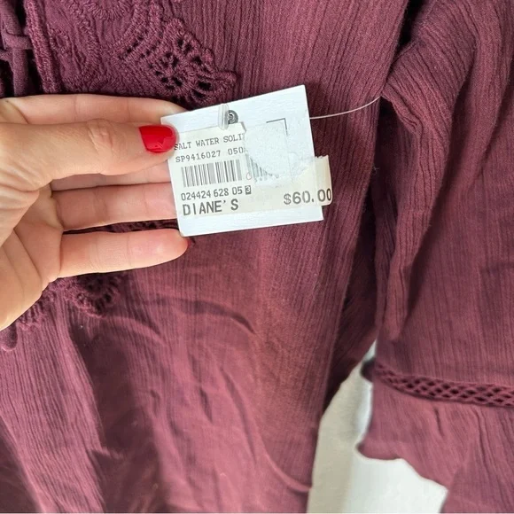 O'Neill Burgundy Sheer Lace-Up Swim Cover - Picture 8 of 11